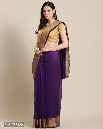 Stylish Purple Cotton Saree with Blouse piece For Women-thumb0