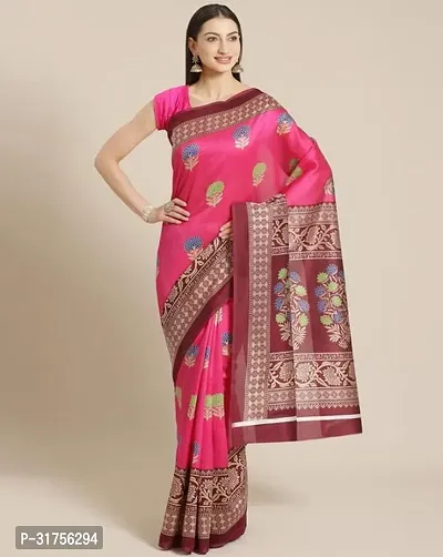 Stylish Pink Cotton Saree with Blouse piece For Women-thumb0