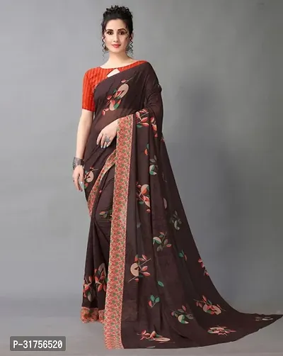 Stylish Brown Cotton Saree with Blouse piece For Women