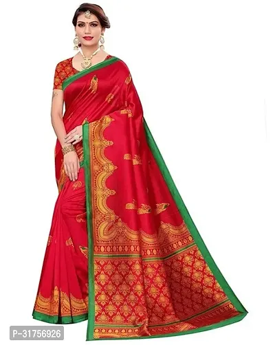 Stylish Red Cotton Saree with Blouse piece For Women-thumb0