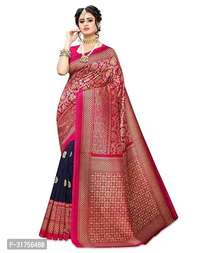 Stylish Red Cotton Saree with Blouse piece For Women-thumb0