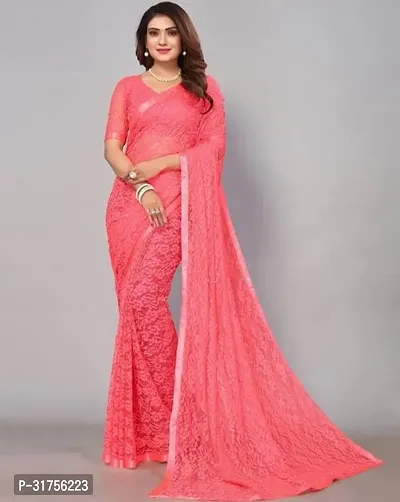 Stylish Pink Cotton Saree with Blouse piece For Women-thumb0