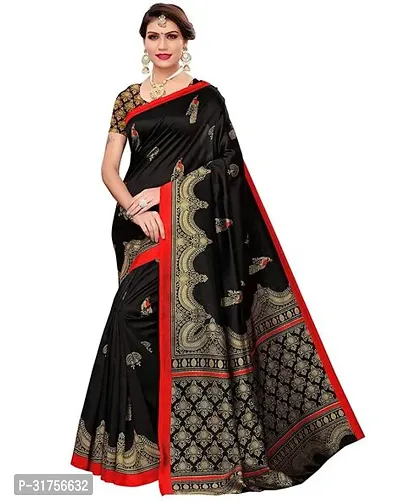 Stylish Black Cotton Saree with Blouse piece For Women