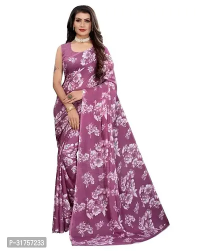 Stylish Pink Cotton Saree with Blouse piece For Women-thumb0