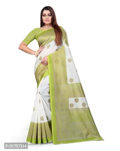 Stylish Green Cotton Saree with Blouse piece For Women-thumb0