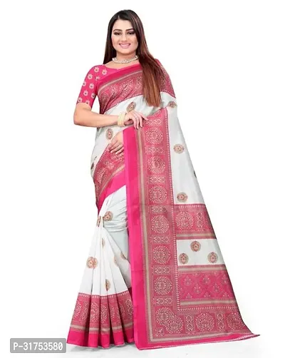 Stylish Pink Cotton Saree with Blouse piece For Women-thumb0