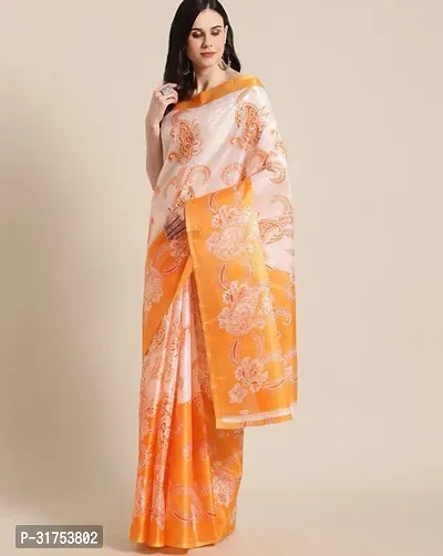 Stylish Orange Cotton Saree with Blouse piece For Women-thumb0