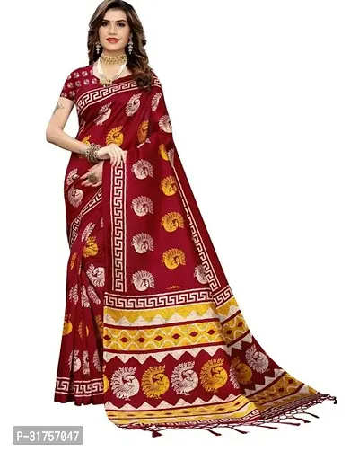 Stylish Maroon Cotton Saree with Blouse piece For Women