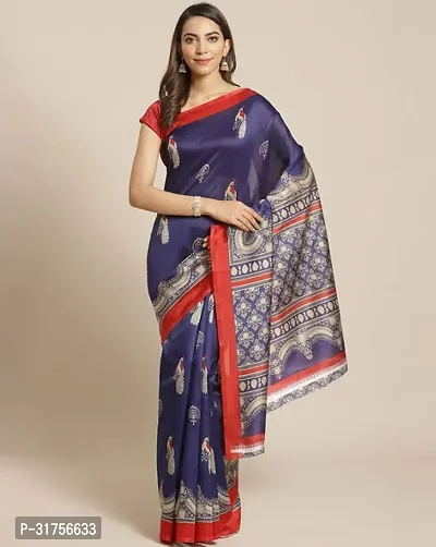 Stylish blue Cotton Saree with Blouse piece For Women-thumb0