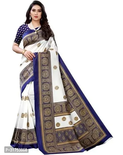 Stylish White Cotton Saree with Blouse piece For Women