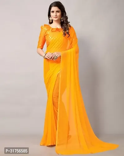 Stylish Yellow Cotton Saree with Blouse piece For Women-thumb0