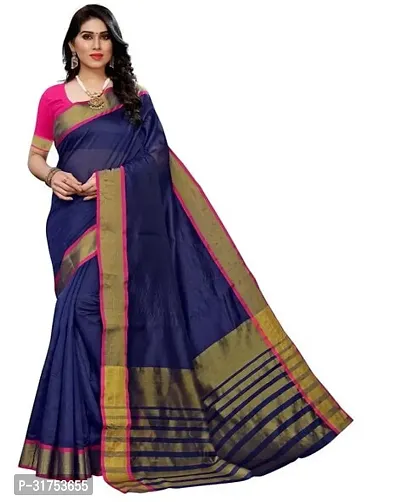 Stylish Blue Cotton Saree with Blouse piece For Women