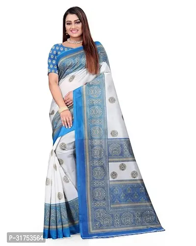 Stylish Blue Cotton Saree with Blouse piece For Women-thumb0