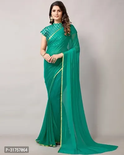 Stylish Green Cotton Saree with Blouse piece For Women