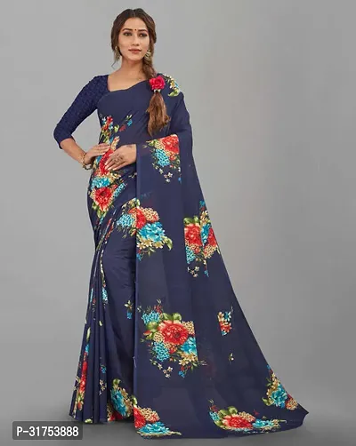 Stylish Blue Cotton Saree with Blouse piece For Women