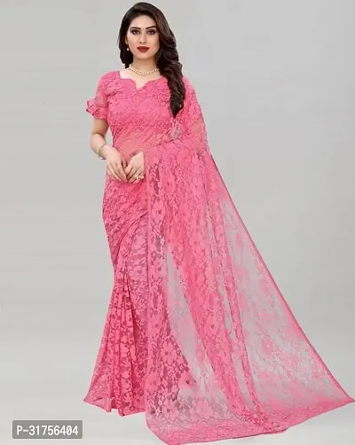 Stylish Pink Cotton Saree with Blouse piece For Women-thumb0