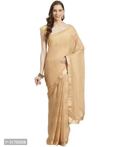 Stylish Tan Cotton Saree with Blouse piece For Women-thumb0