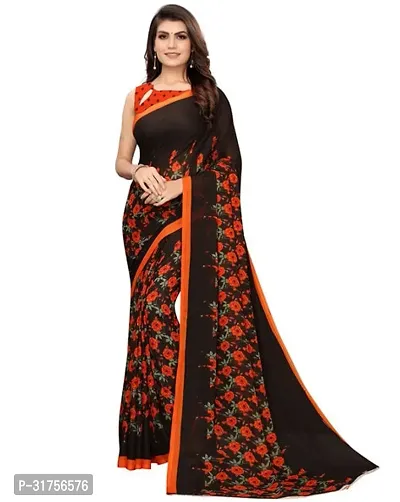 Stylish Black Cotton Saree with Blouse piece For Women