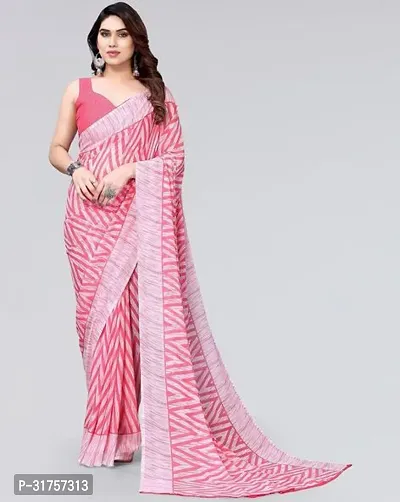 Stylish pink Cotton Saree with Blouse piece For Women-thumb0