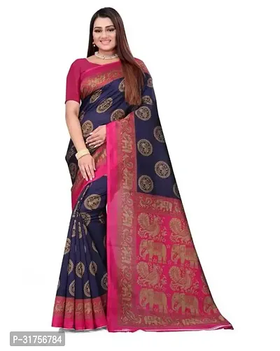 Stylish Blue Cotton Saree with Blouse piece For Women-thumb0