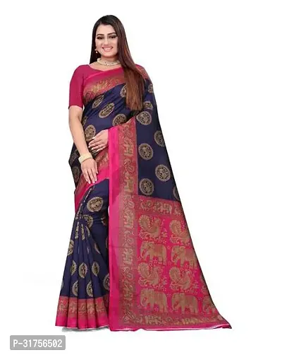 Stylish Blue Cotton Saree with Blouse piece For Women-thumb0