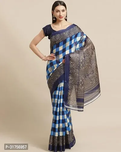 Stylish Blue Cotton Saree with Blouse piece For Women-thumb0