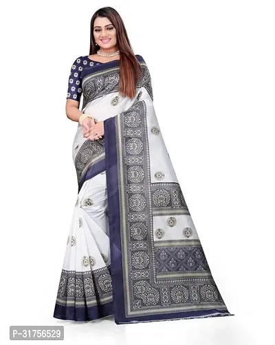 Stylish White Cotton Saree with Blouse piece For Women