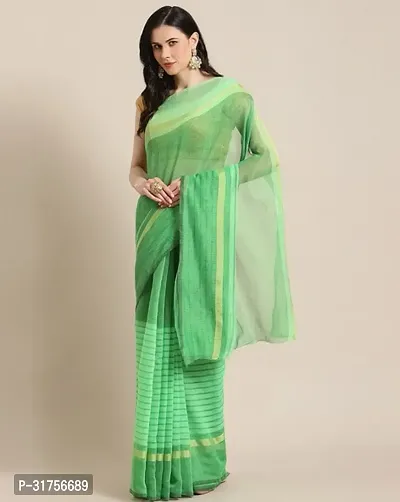 Stylish green Cotton Saree with Blouse piece For Women-thumb0