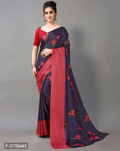 Stylish Blue Cotton Saree with Blouse piece For Women-thumb0