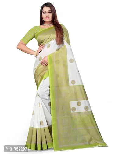 Stylish Green Cotton Saree with Blouse piece For Women-thumb0