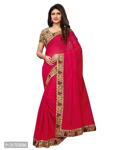 Stylish red Cotton Saree with Blouse piece For Women-thumb0