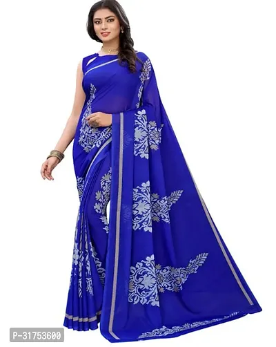 Stylish blue Cotton Saree with Blouse piece For Women