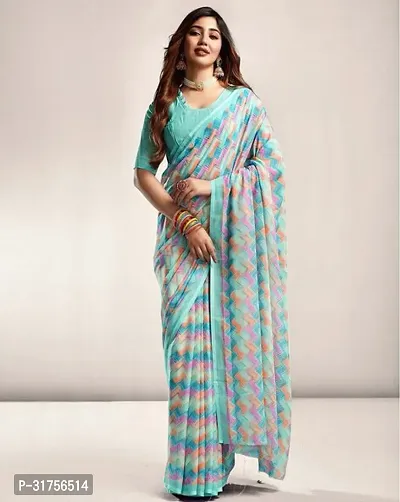 Stylish Blue Cotton Saree with Blouse piece For Women