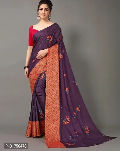 Stylish Purple Cotton Saree with Blouse piece For Women