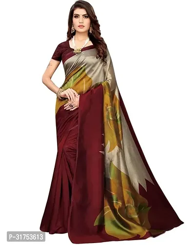 Stylish Maroon Cotton Saree with Blouse piece For Women-thumb0