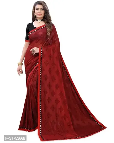 Stylish Maroon Cotton Saree with Blouse piece For Women-thumb0