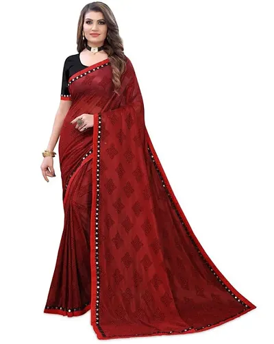 KHATUPATI CREATIONWomen's Diamond Work Vichitra Silk LightWeight Casual wear saree with Unstitched Blouse Piece (Maroon)