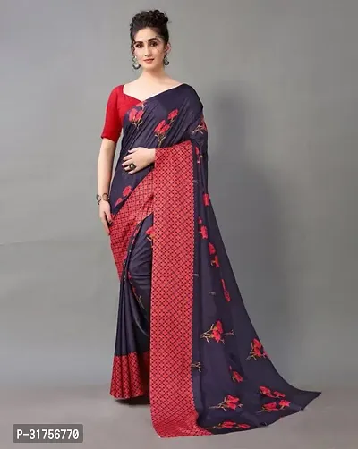 Stylish Blue Cotton Saree with Blouse piece For Women-thumb0