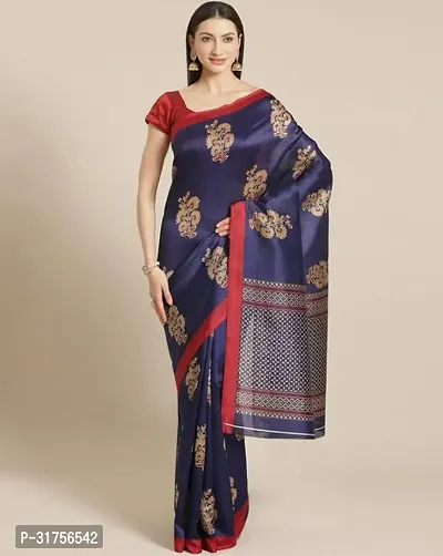 Stylish Blue Cotton Saree with Blouse piece For Women-thumb0