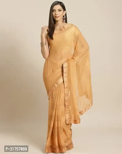 Stylish Tan Cotton Saree with Blouse piece For Women