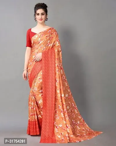 Stylish Orange Cotton Saree with Blouse piece For Women-thumb0