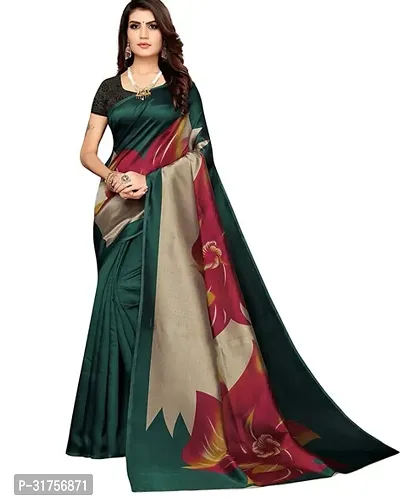 Stylish Green Cotton Saree with Blouse piece For Women-thumb0