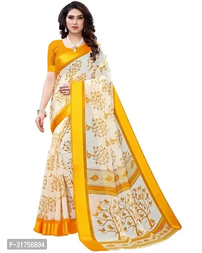 Stylish Yellow Cotton Saree with Blouse piece For Women