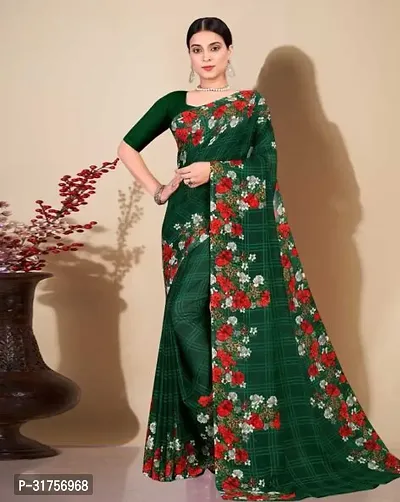 Stylish Green Cotton Saree with Blouse piece For Women-thumb0