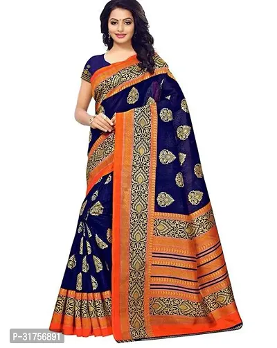 Stylish Blue Cotton Saree with Blouse piece For Women-thumb0