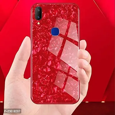 Coverskart Luxurious Marble Pattern Bling Shell Back Glass Case Cover with Soft TPU Bumper for Xiaomi Redmi 7, (Red)