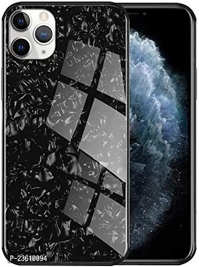 Coverskart Back Cover for RealMe C11 Marble Cover Case, Marble Pattern Anti Scratch Toughened Glass Back Case with Electroplated TPU Bumper Back Case (Black)-thumb0