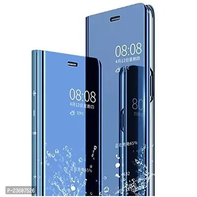 Coverskart Mirror Flip Cover Semi Clear View Smart Cover Phone S-View Clear, Kickstand FLIP Case for Apple iPhone Xs MAX Blue (Sensor flip is not Working)-thumb0