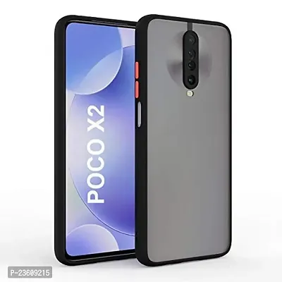 AEMA (TM) for Poco X2 Smoke Case Translucent Shock Proof Smooth Rubberized Matte Hard Back Case Cover with Camera Protection (Poco X2, Black)-thumb0