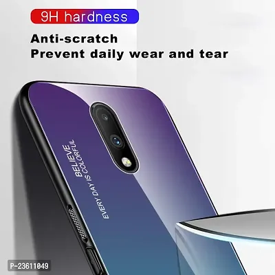 AEMA (TM) Colourful Toughened Glass Back Case with Shockproof TPU Rubber Bumper Back Cover for (One Plus 7/1+7, SkyBlue - Purple)-thumb4